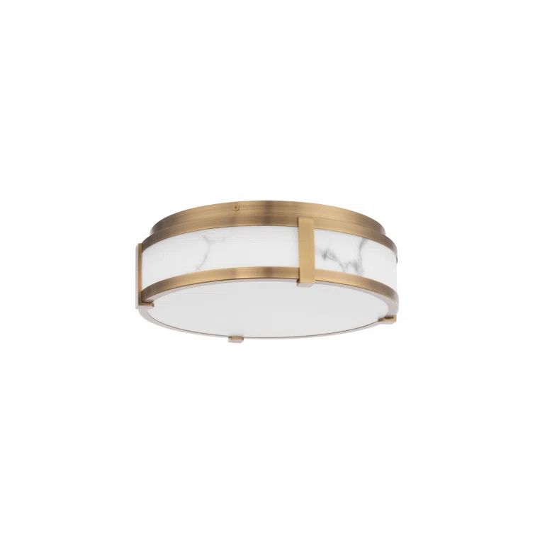 Constantine 14" Aged Brass LED Flush Mount with Etched Acrylic Shade
