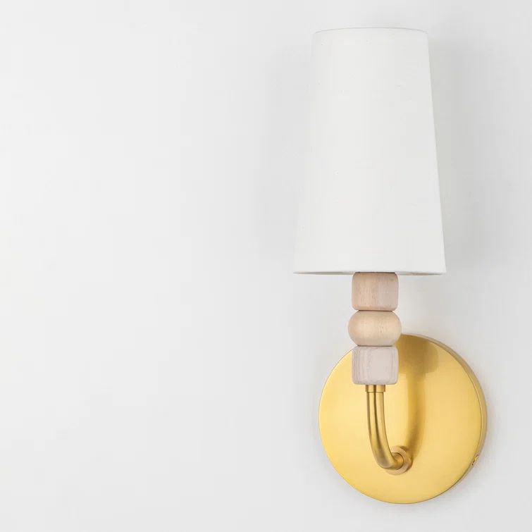 Aged Brass Direct Wired Electric Sconce with Belgian Linen Shade