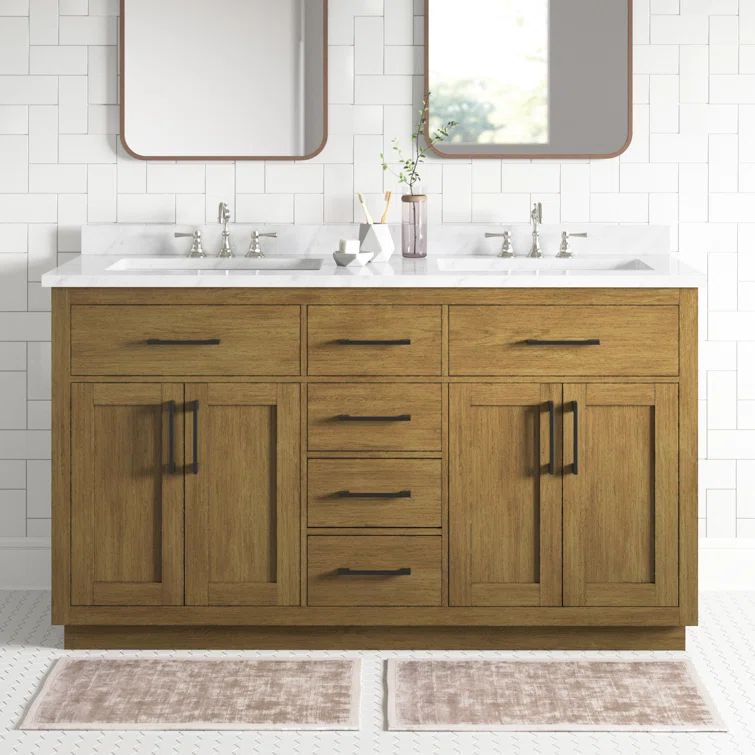 Athea 60'' Almond Latte Double Sink Bathroom Vanity with Marble Top