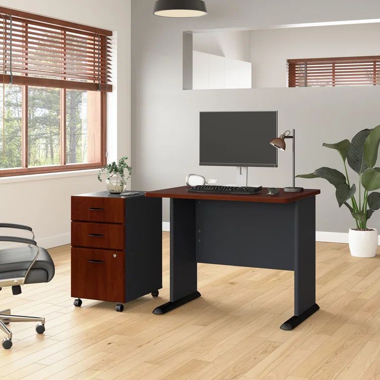 Hansen Cherry and Galaxy 36" Computer Desk with Mobile File Cabinet