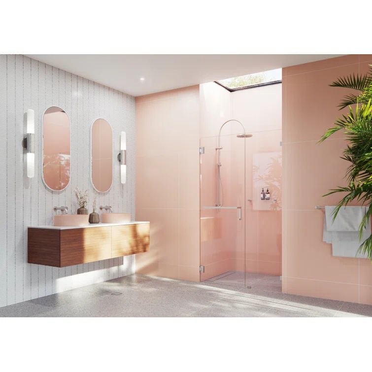Brushed Nickel Frameless Glass Shower Door with Towel Bar, 51.5" x 78"