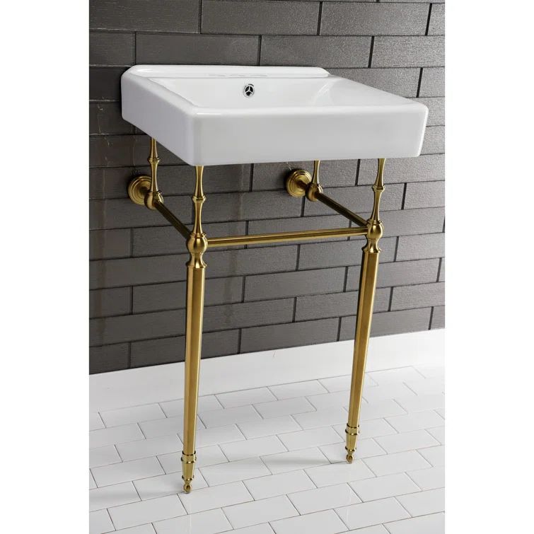 Edwardian White Ceramic Console Sink with Brass Legs