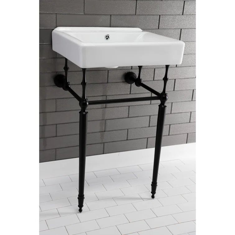 Edwardian White Ceramic Console Sink with Matte Black Brass Legs