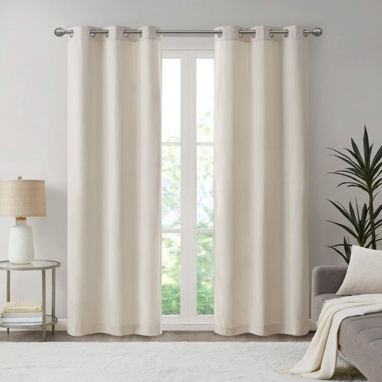Ivory Room Darkening Grommet Top Polyester Curtain Panels