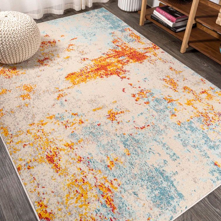 Sunset Orange and Multicolor Abstract 4' x 6' Area Rug