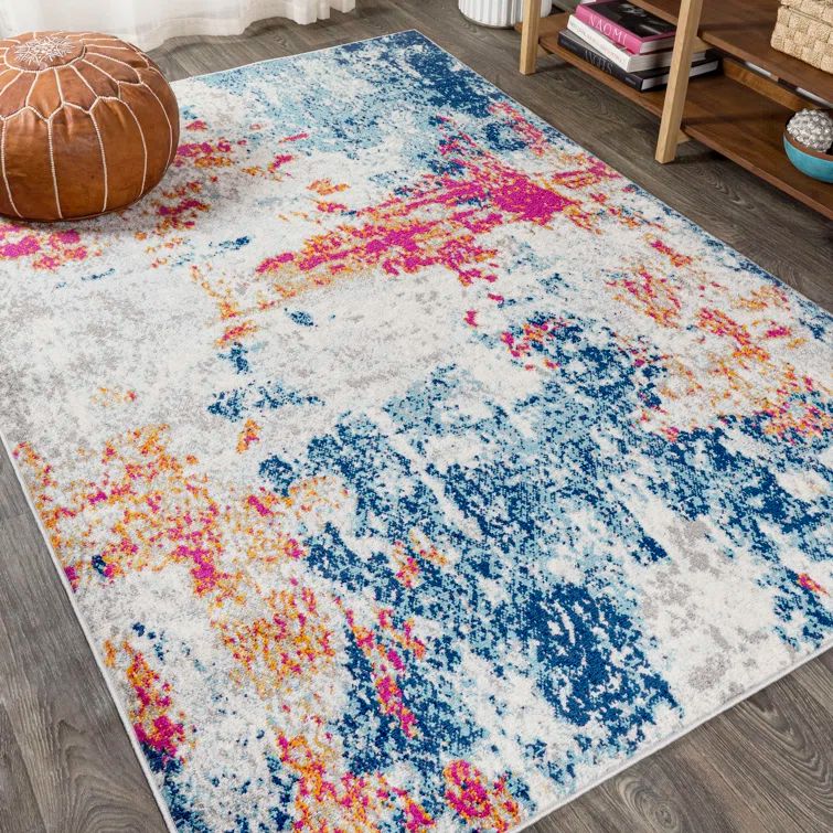 Ocean Sunset Splash 4' x 6' Blue Abstract Synthetic Area Rug