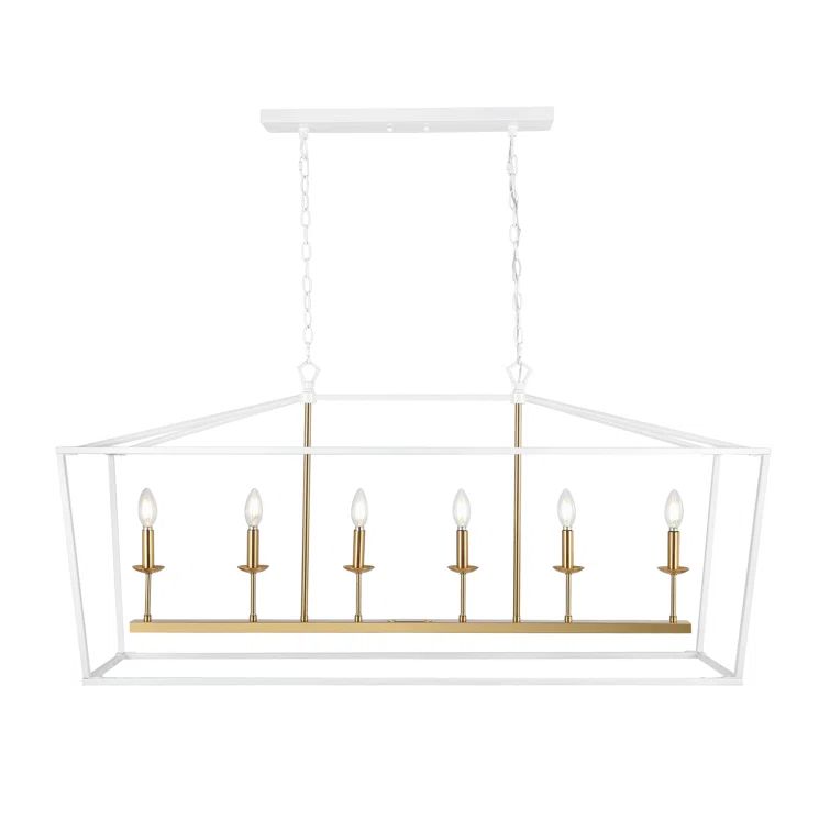 Pagoda 49" Satin White Iron Candle-Style Linear Chandelier