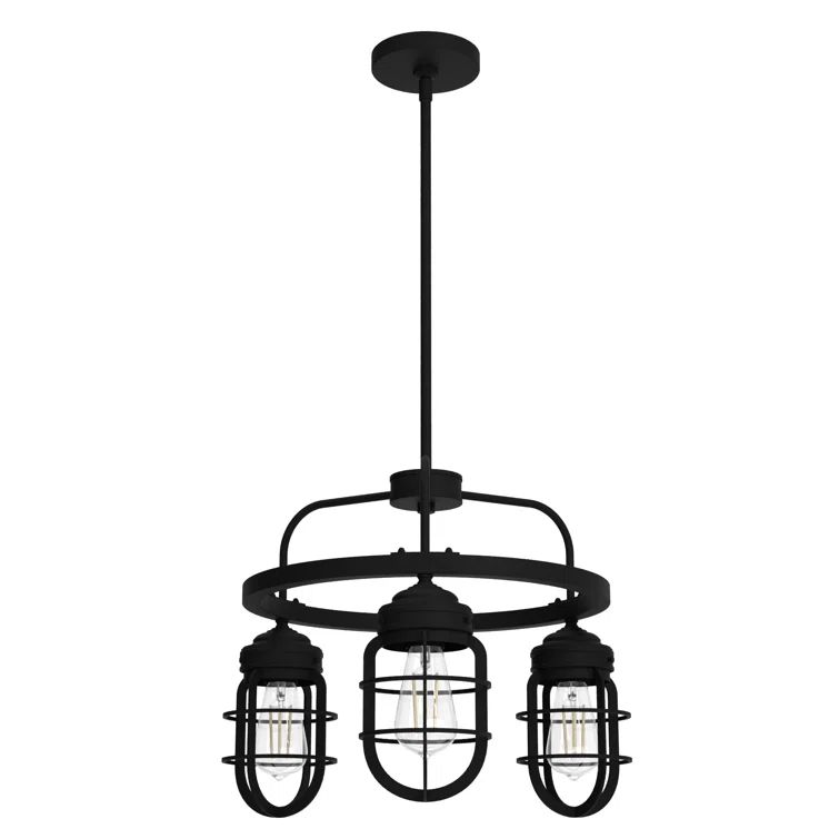 Black Iron Cage 3-Light Chandelier, 20.5"