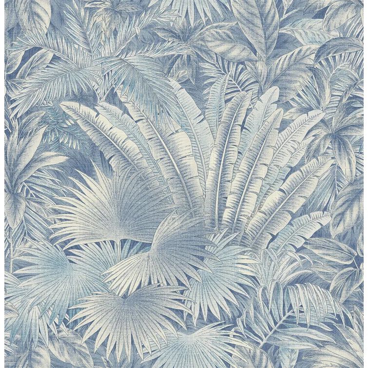 Azure Vinyl Tropical Palm Peel and Stick Wallpaper Roll