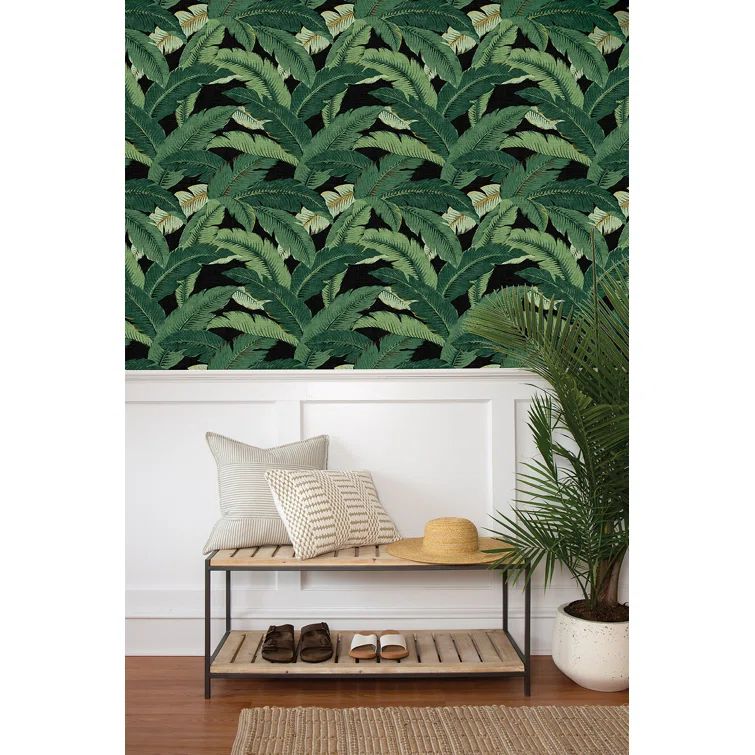 Swaying Palms Coal Tropical Leaf Peel & Stick Wallpaper