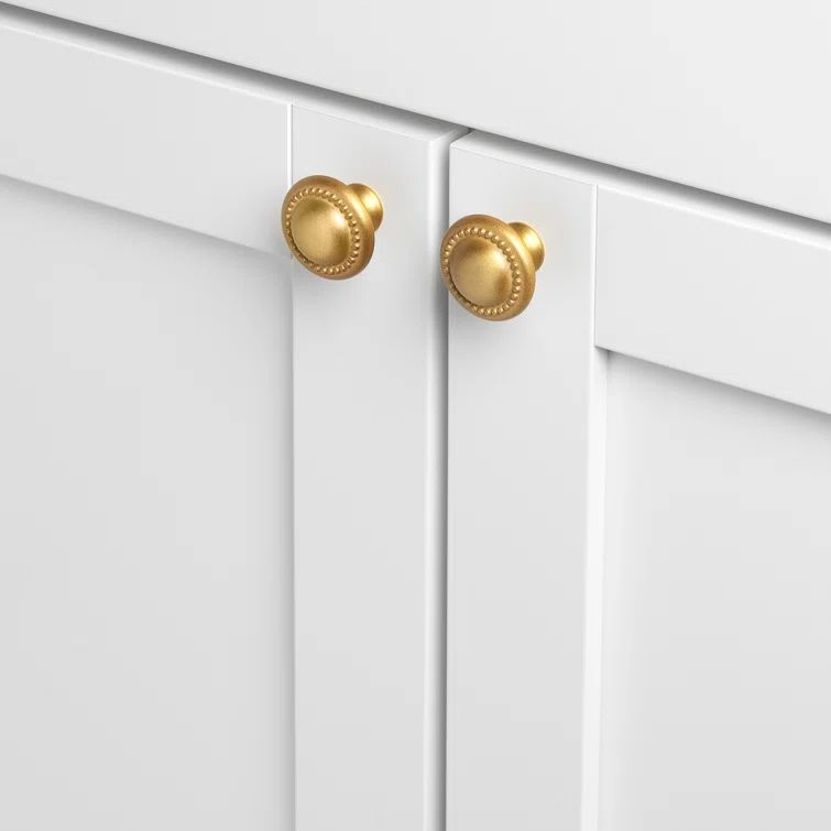 Satin Gold Round Beaded Cabinet Knob with Mounting Hardware