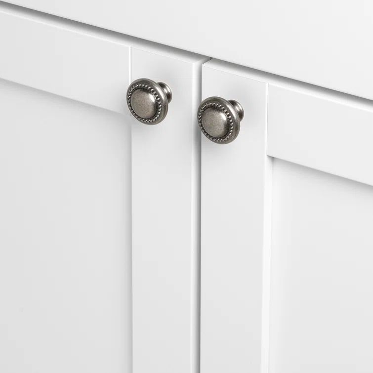 Weathered Nickel Round Beaded Cabinet Knob Set with Mounting Hardware