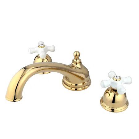 Polished Brass Double Handle Deck Mounted Roman Tub Faucet