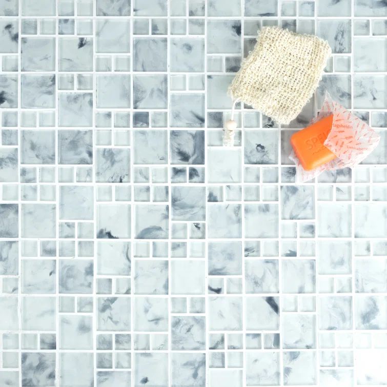Frozen Lake Hand-Painted Glass Mosaic Tile for Walls