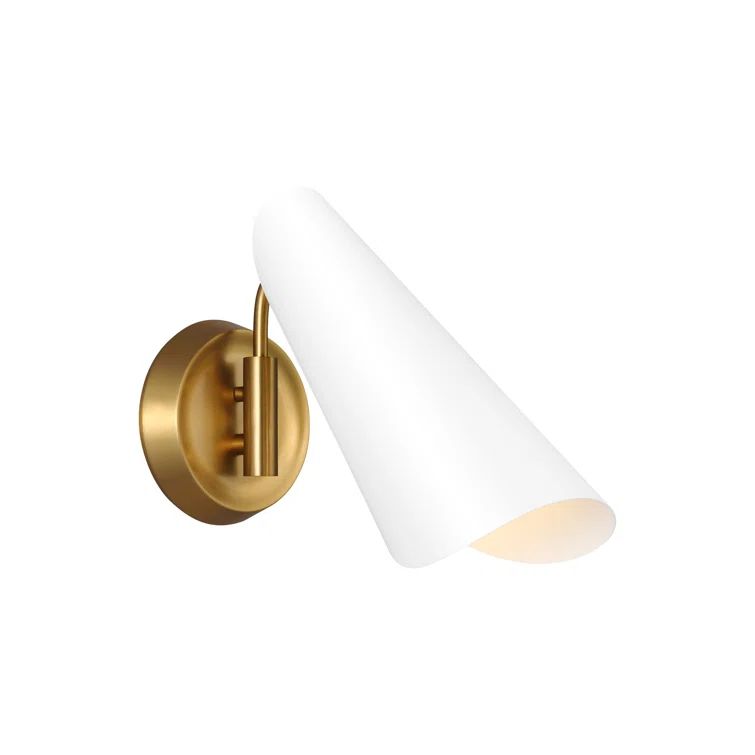 Matte White and Burnished Brass Steel Cone Sconce