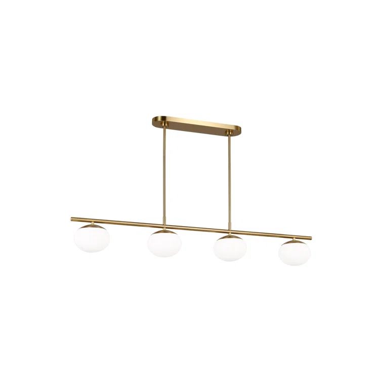 Lune 4-Light Burnished Brass Linear Chandelier with Milk Glass Shades