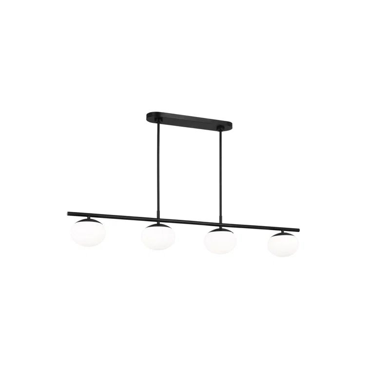 Lune Aged Iron 4-Light Linear Chandelier with Milk White Glass