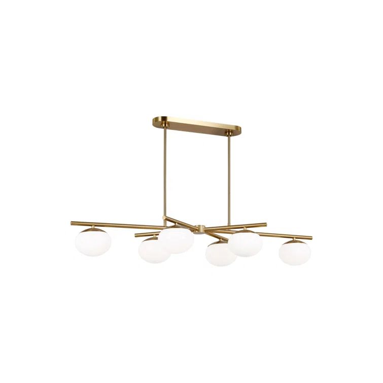 Burnished Brass Linear Chandelier with Milk White Glass Shades