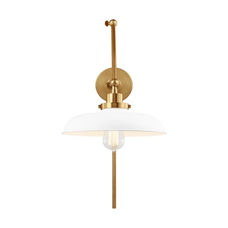 Matte White and Burnished Brass Double Arm Sconce
