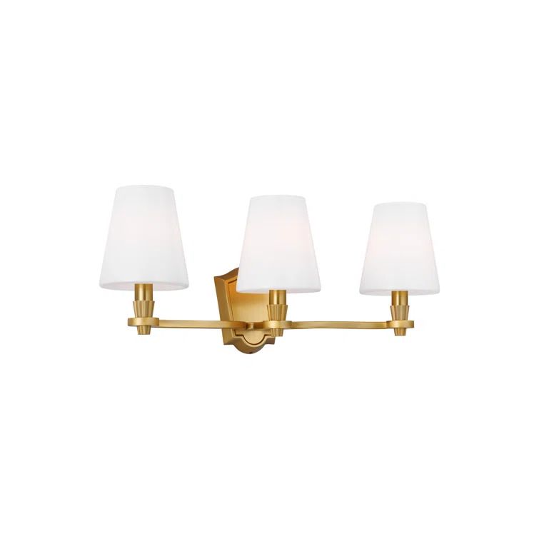 Burnished Brass 3-Light Dimmable Vanity Fixture with Linen Shades