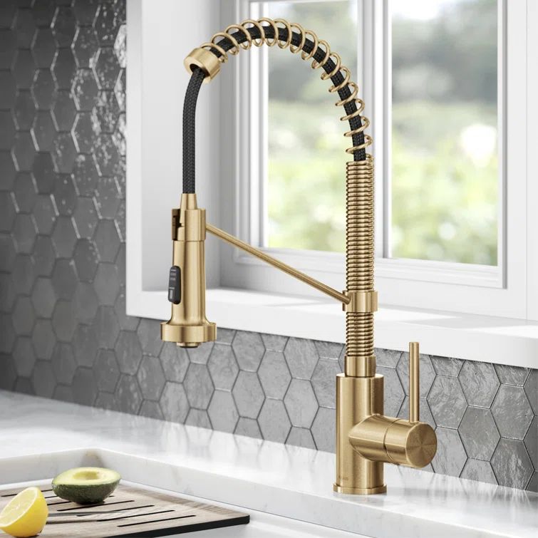 Brushed Brass 18-inch Commercial Style Pull-Down Kitchen Faucet