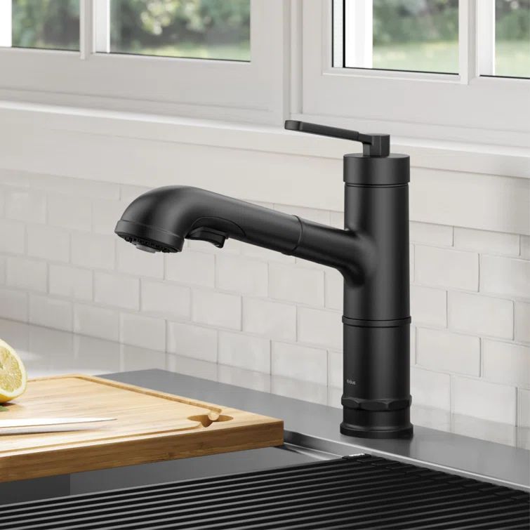 Matte Black Stainless Steel Single Handle Kitchen Faucet with Pull-out Spray