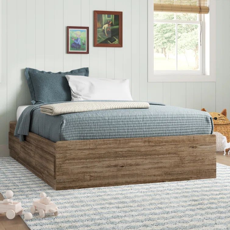 Weathered Oak Full Platform Bed with 3 Storage Drawers