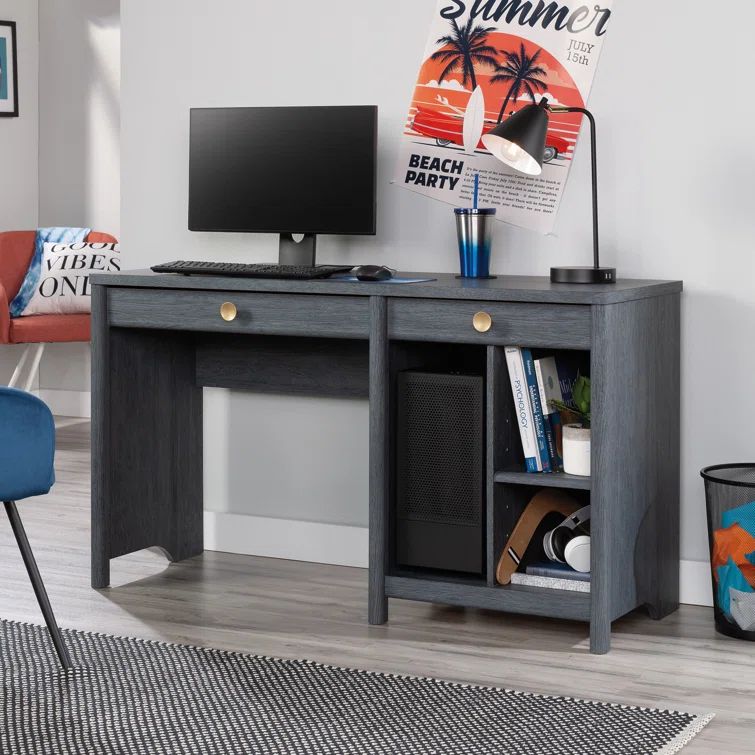 Denim Oak Computer Desk with Drawers and Shelves