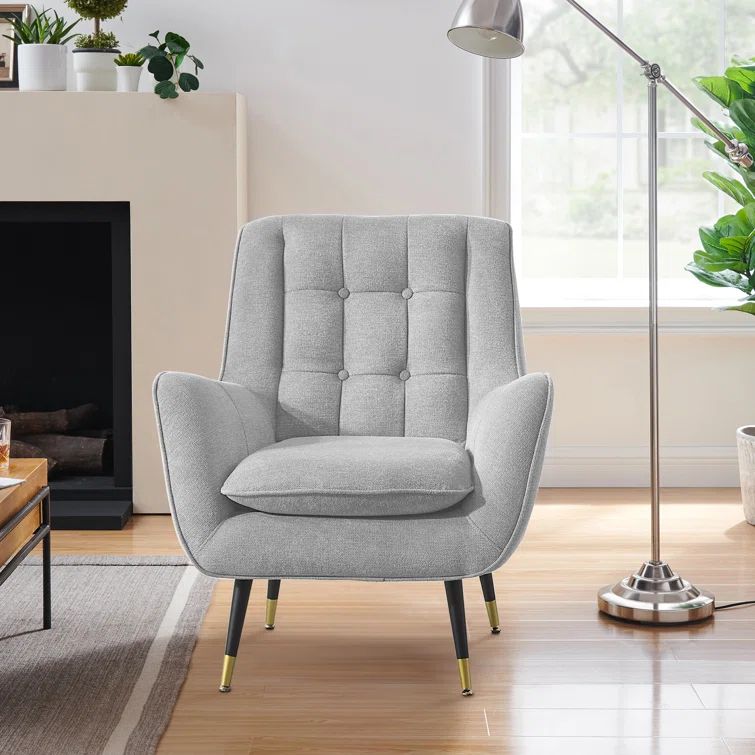 Light Gray Velvet Tufted Club Accent Chair with Gold Legs
