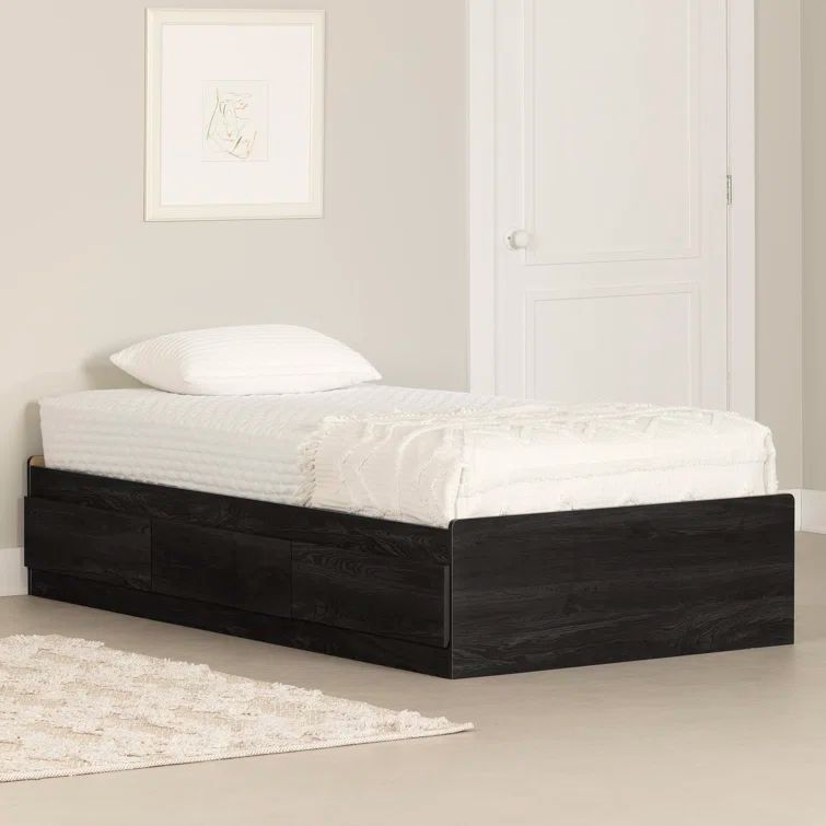Twin Gray Oak Platform Bed with 3 Storage Drawers