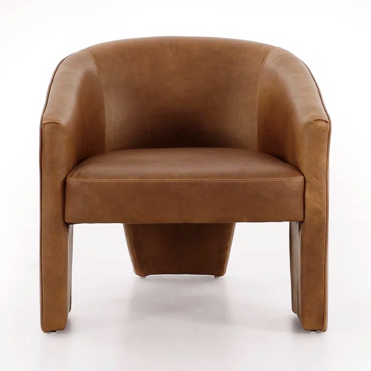 Heirloom Sienna Barrel Leather Accent Chair with Wood Base