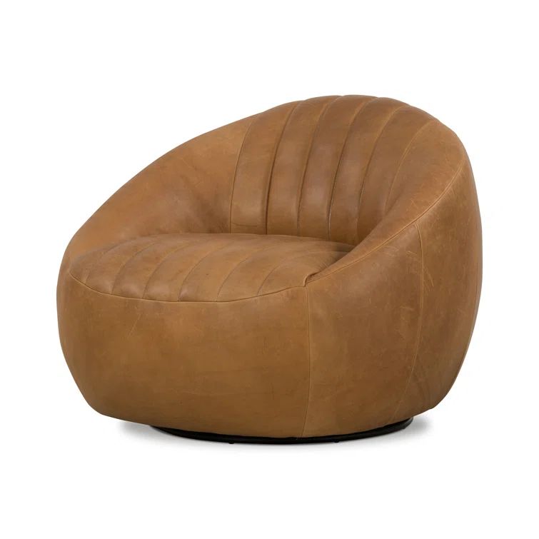 Sienna Brown Top Grain Leather Swivel Barrel Chair