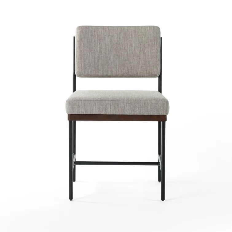 Gray Linen Upholstered Metal Side Chair