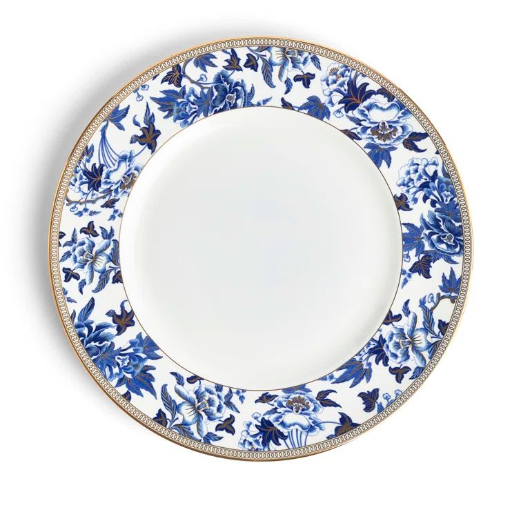 Hibiscus 10.75" Porcelain Dinner Plate with Gold Band