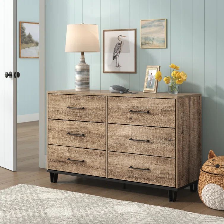 Weathered Oak Farmhouse Double Dresser with Metal Accents
