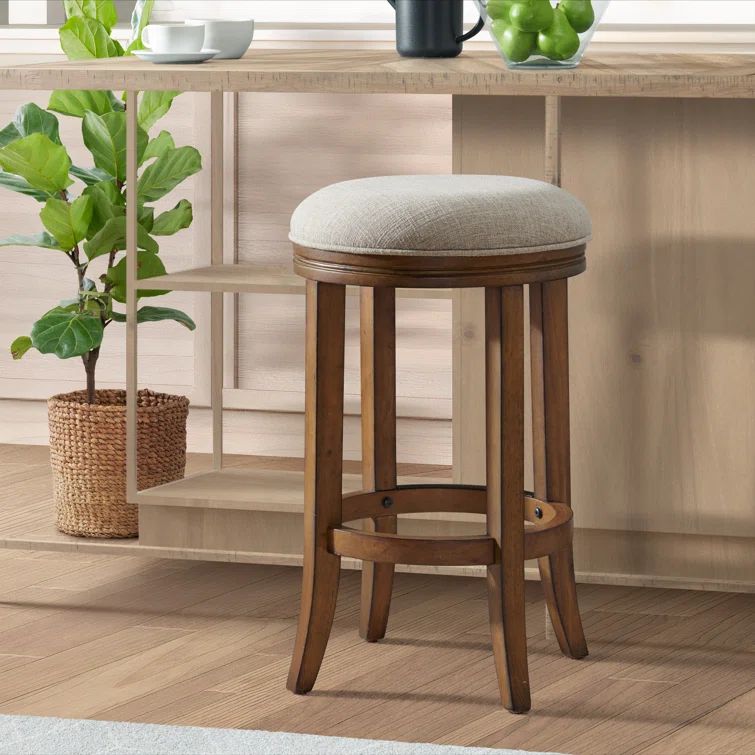 Natick Brown Rubberwood Counter Height Stool with Upholstered Seat