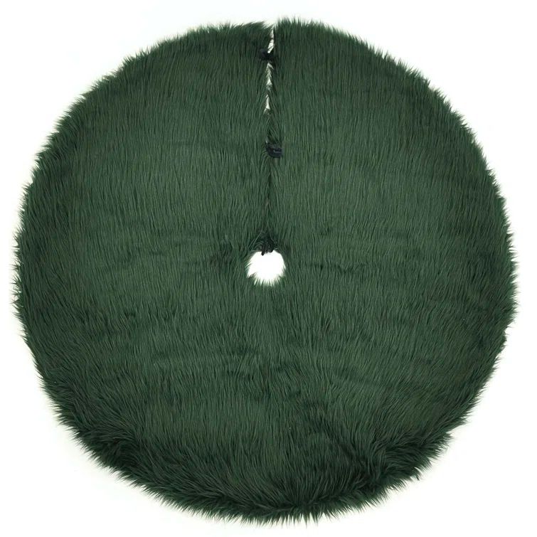 Green Round Furry Acrylic and Polyester Tree Skirt