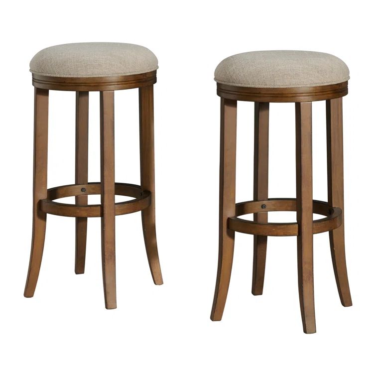 Natick 29" Brown Wood and Leather Saddle Bar Stools