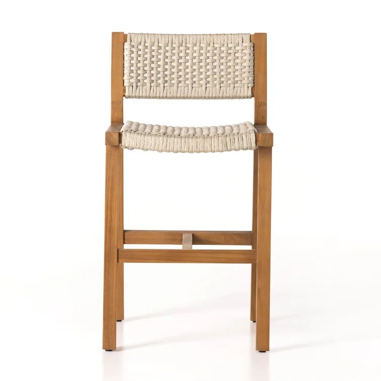 Ivory Rope and Natural Teak Counter Stool