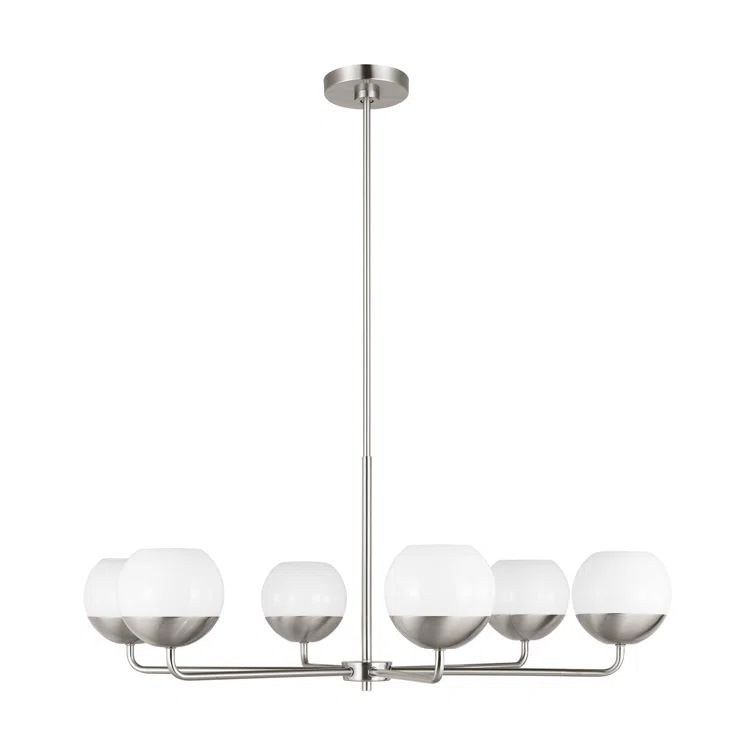 Alvin Brushed Nickel Six-Light Chandelier with Milk Glass Shades