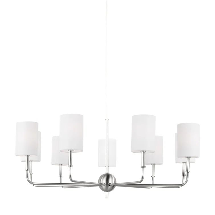 Brushed Nickel 9-Light Incandescent Cage Pendant with White Linen Shade