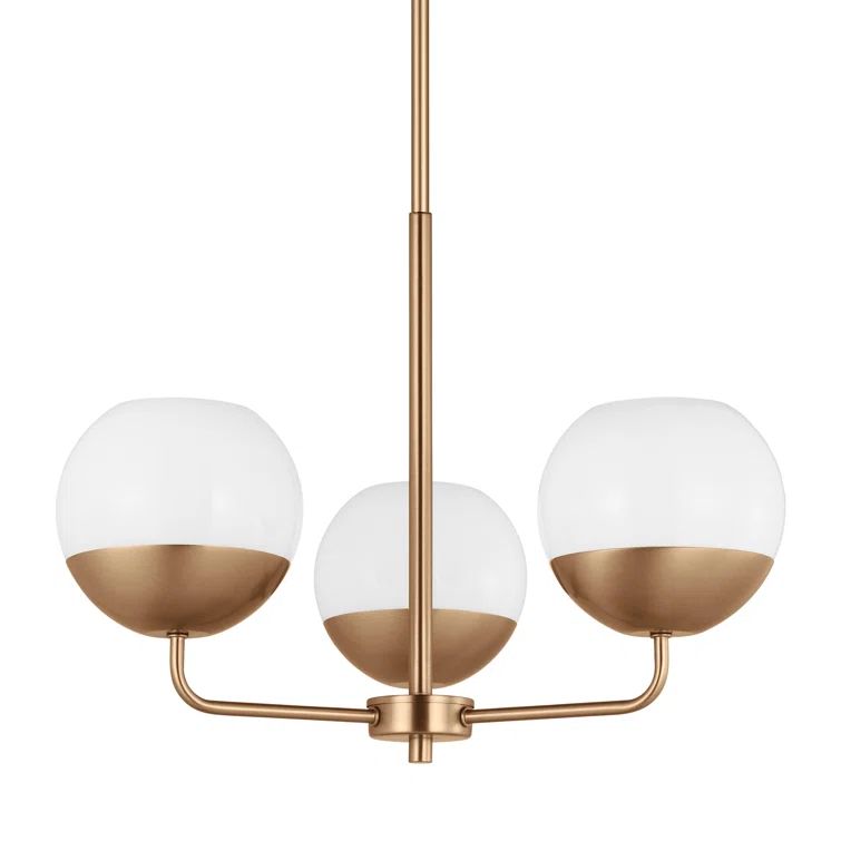 Alvin Satin Brass and Milk Glass 3-Light Chandelier