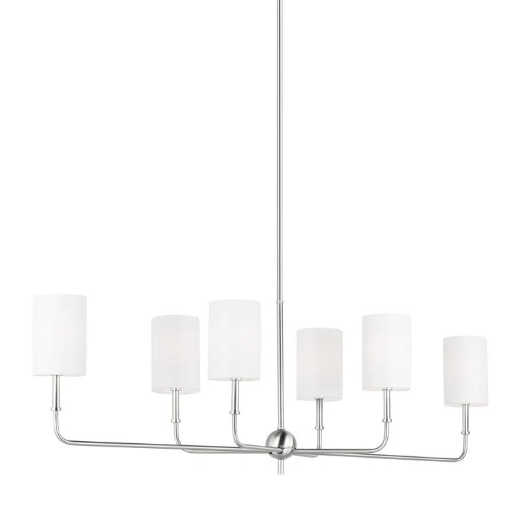 Brushed Nickel 6-Light Linear Chandelier with White Linen Shades
