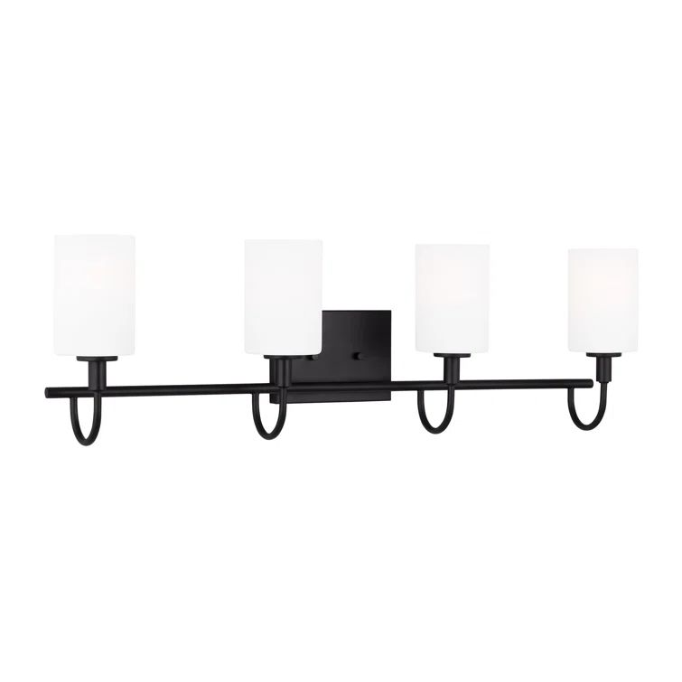 Alvin 4-Light Midnight Black Vanity with Etched White Glass
