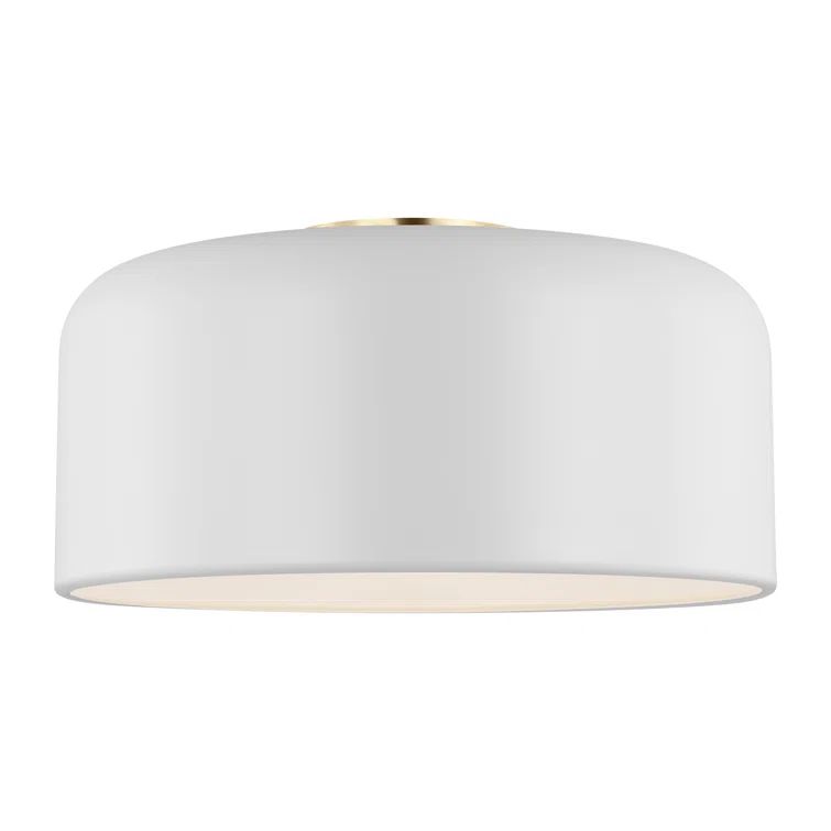 Malone Matte White Steel Flush Mount Light with Brass Accents