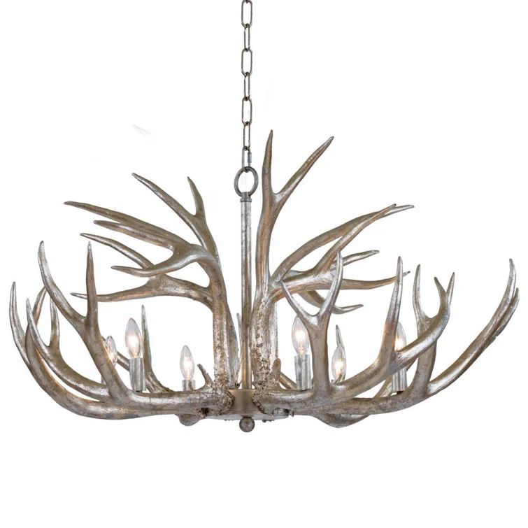 Silver Leaf Antler 6-Light Resin Chandelier
