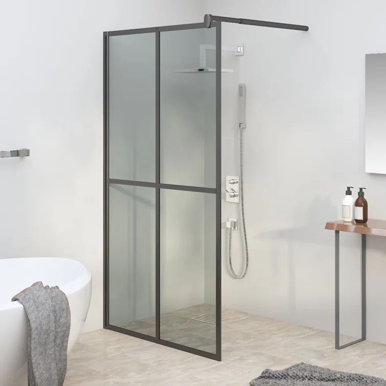 Modern Dark Tempered Glass Walk-In Shower Screen with Aluminum Frame