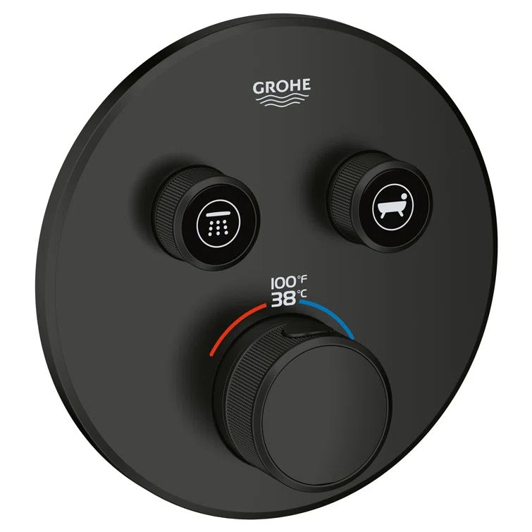 Matte Black Wall-Mounted Shower Knob with Push-button Diverter