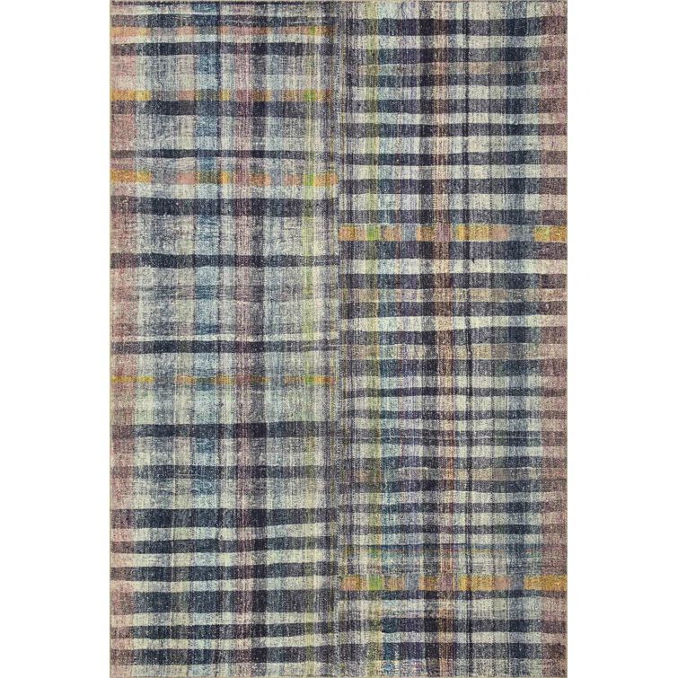 Humphrey Blue and Multi Plaid 5' x 7' Synthetic Area Rug