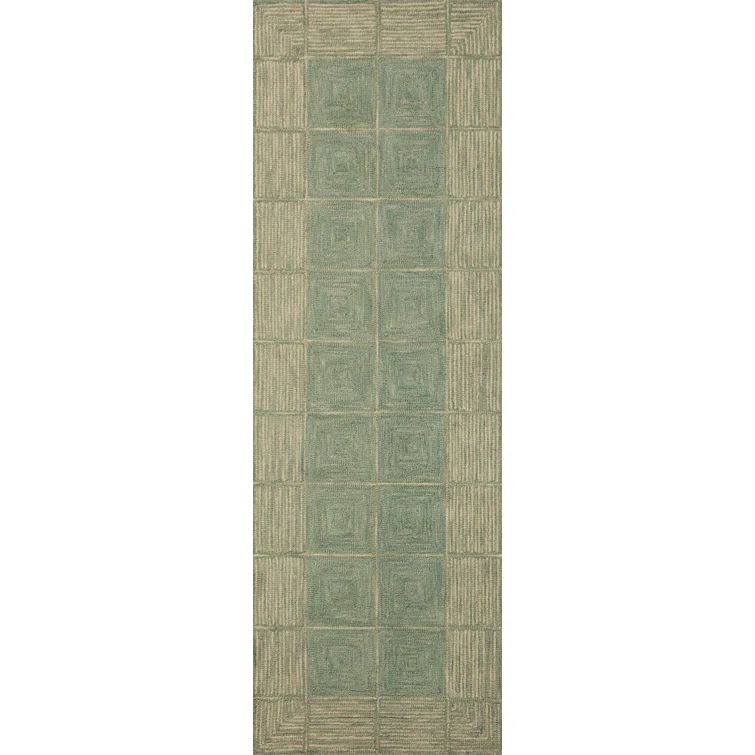 Francis Green and Natural Wool Diamond Pattern Runner Rug